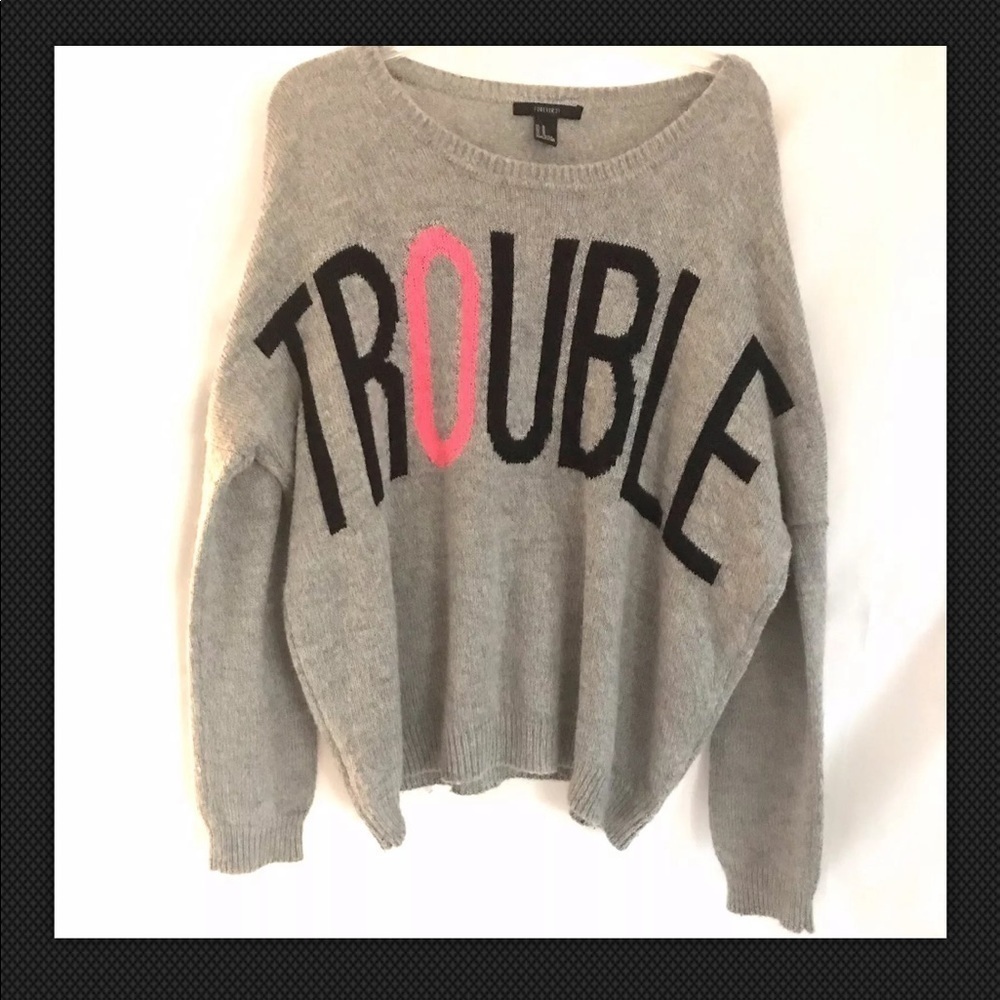 Forever 21 Gray Pullover LS Sweater M Stretch Wool